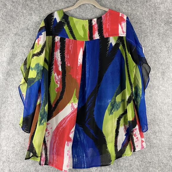 Ali Miles Tunic Top Womens 1X Abstract Layered Bell Sleeve Colorful Artsy Flowy - Picture 11 of 15